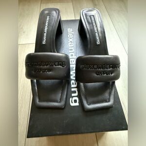 Alexander Wang black leather logo heeled sandals